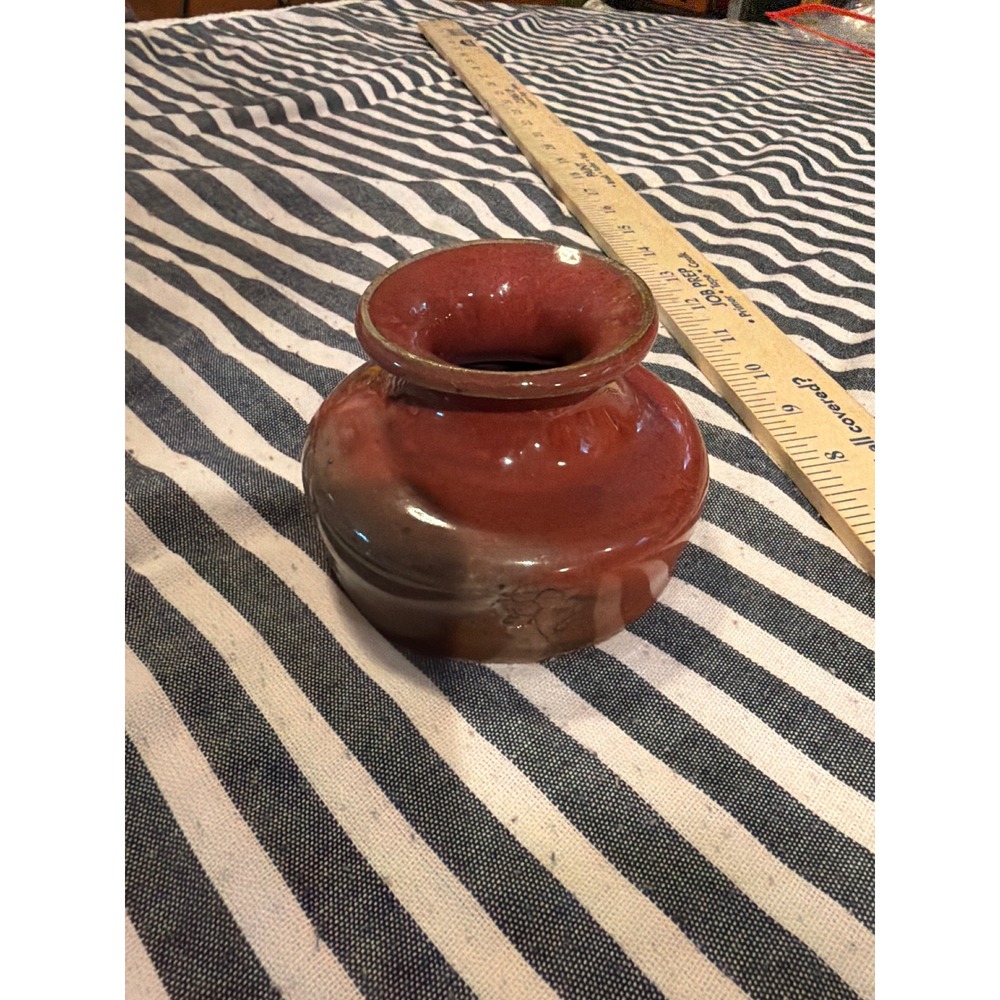 Vintage Studio Pottery Oxblood Red Glossy Glaze Squat Bud Vase 3x4 Artisan Vase